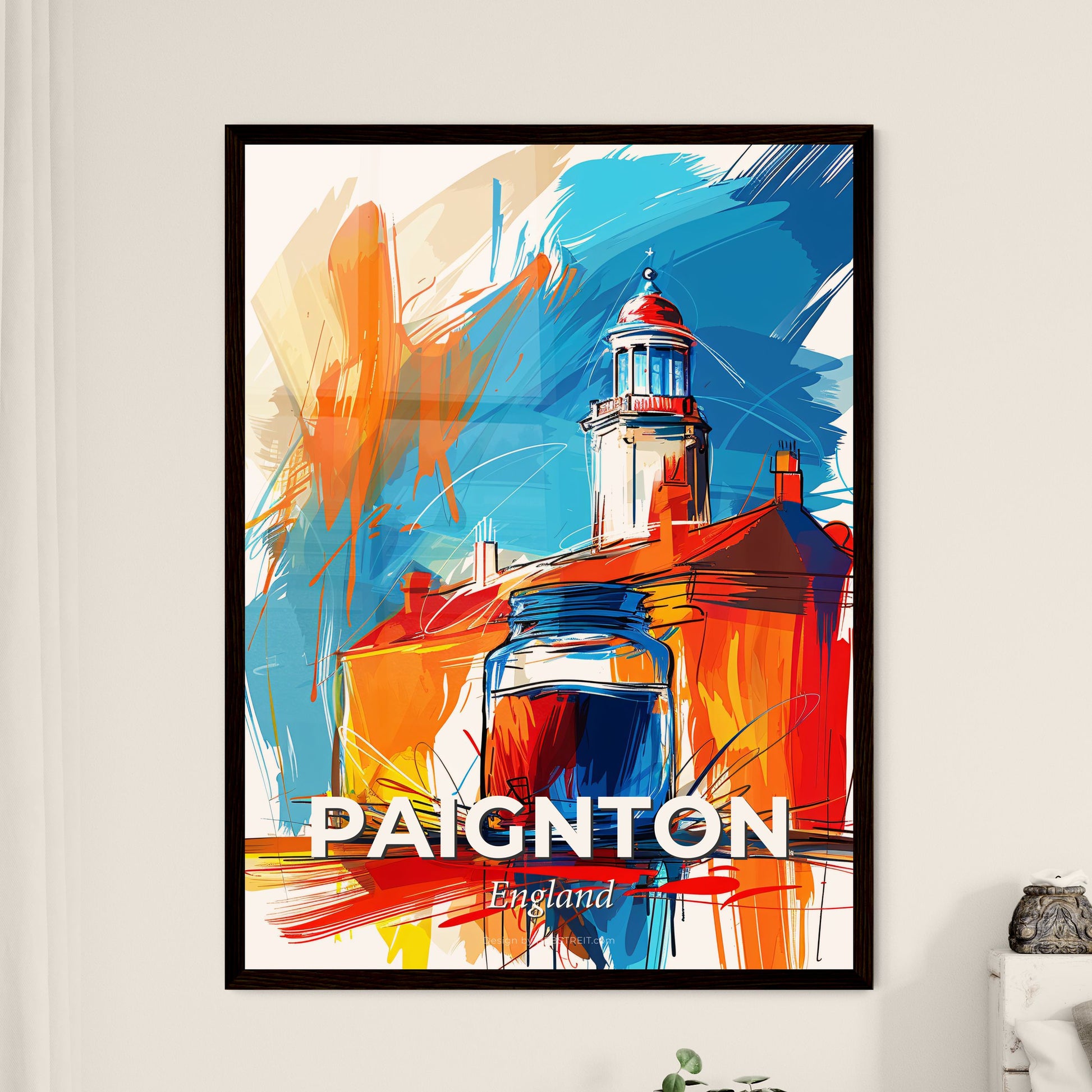 Vibrant Paignton, England - A Painting Of A Building And A Jar