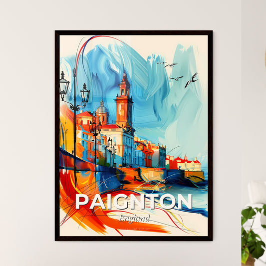 Vibrant Paignton, England - A Painting Of A City With A Tower And A Street Light