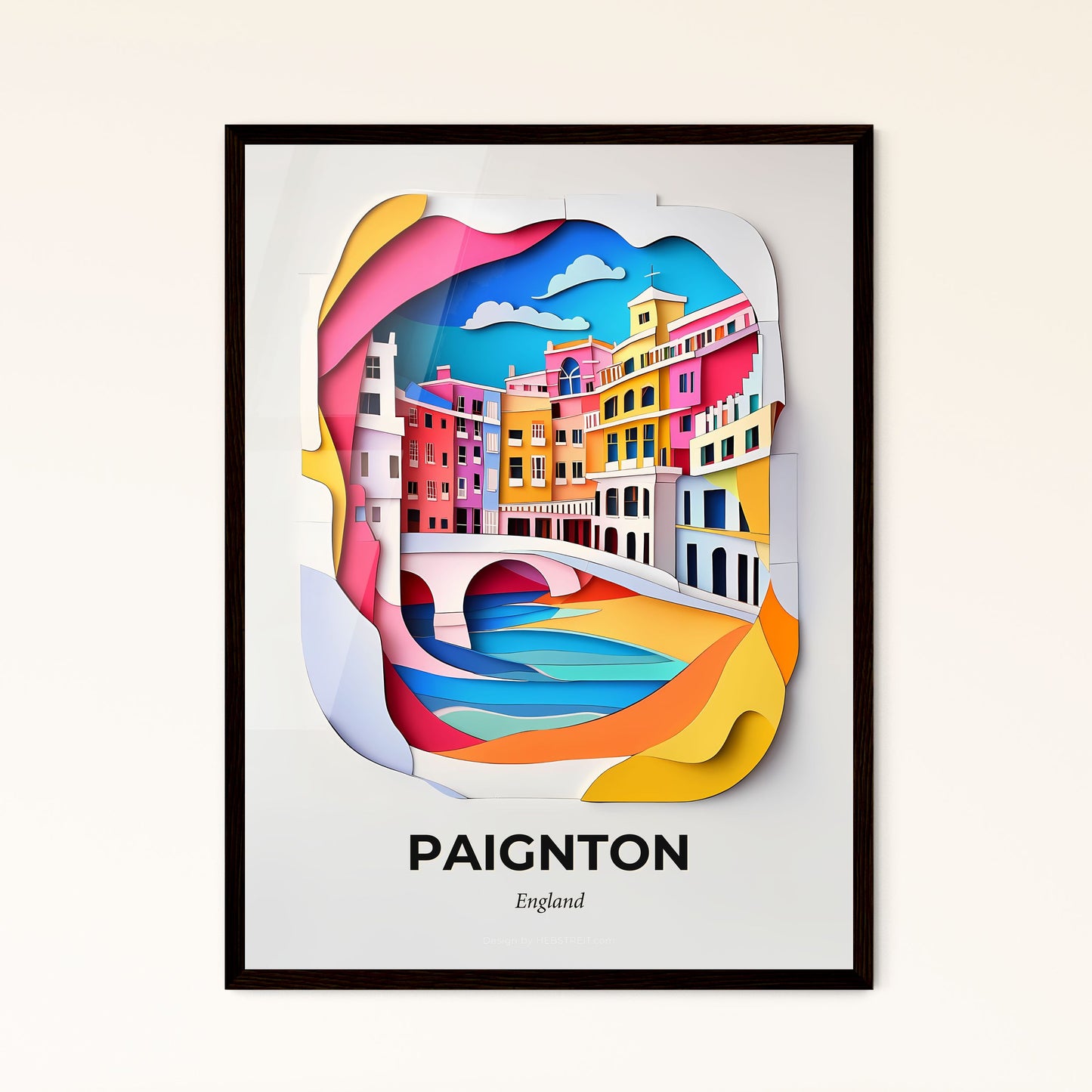 Vivid Paignton, England - a paper cut of a city with a bridge