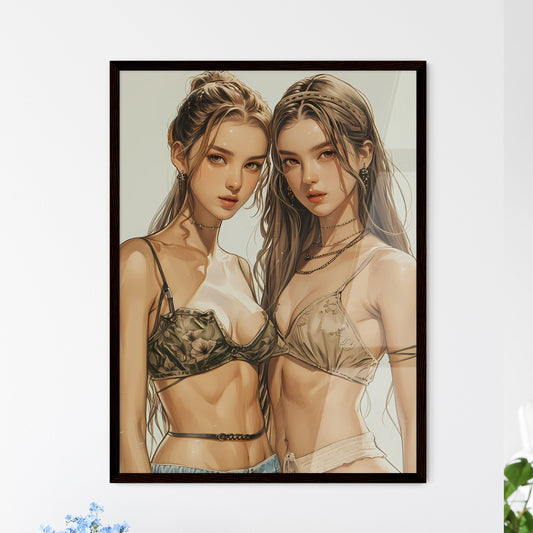 Dynamic Art Sketch of Female Models in Orien - Framed Art Print