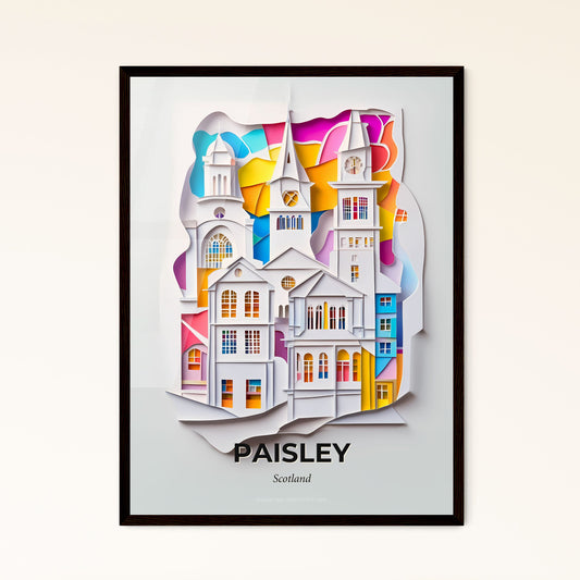 Vivid Paisley, Scotland - a paper cut of a church with a rainbow sky