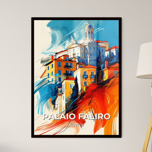 Vibrant Palaio Faliro, Greece - A Painting Of A Building On A Hill