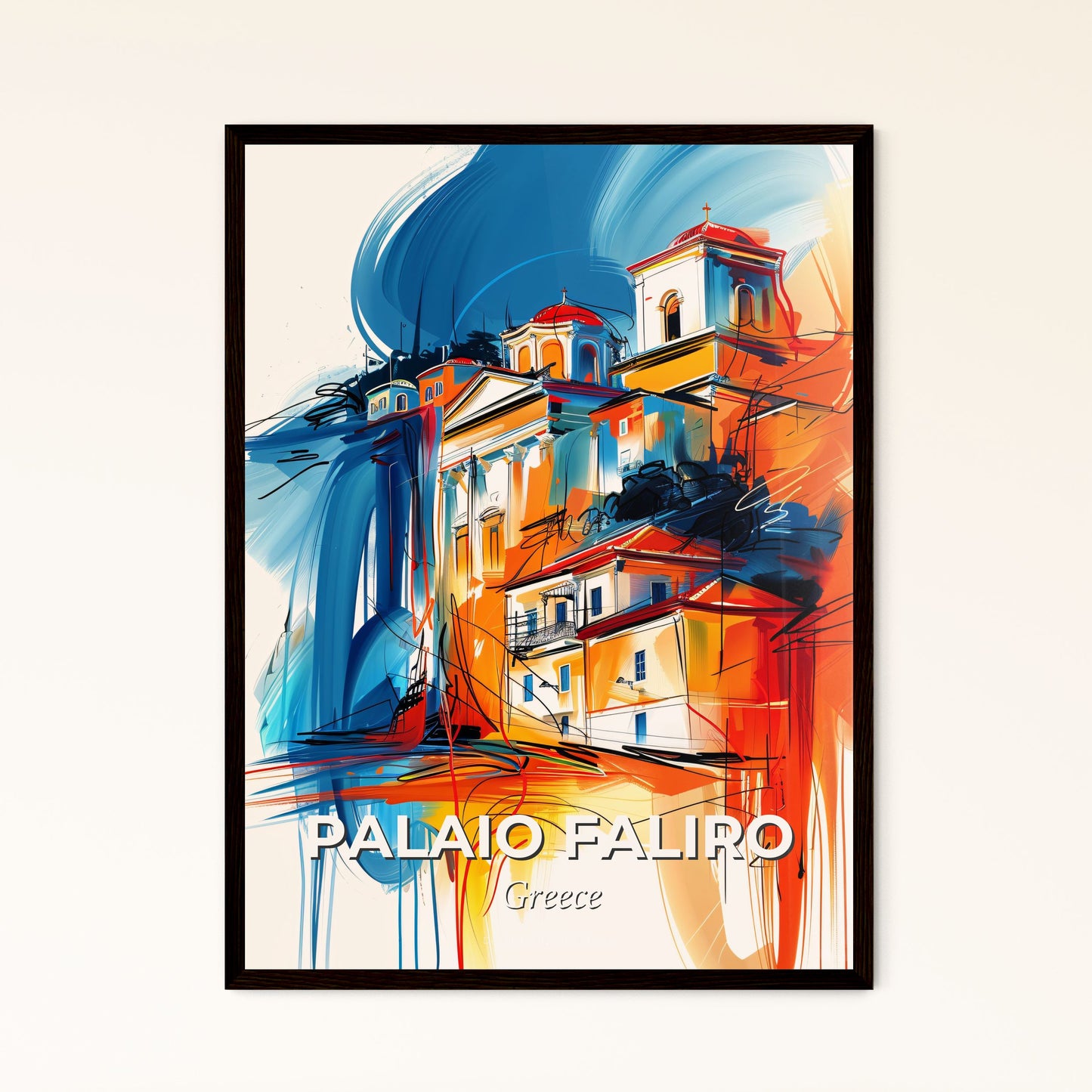 Vibrant Palaio Faliro, Greece - A Painting Of A Building