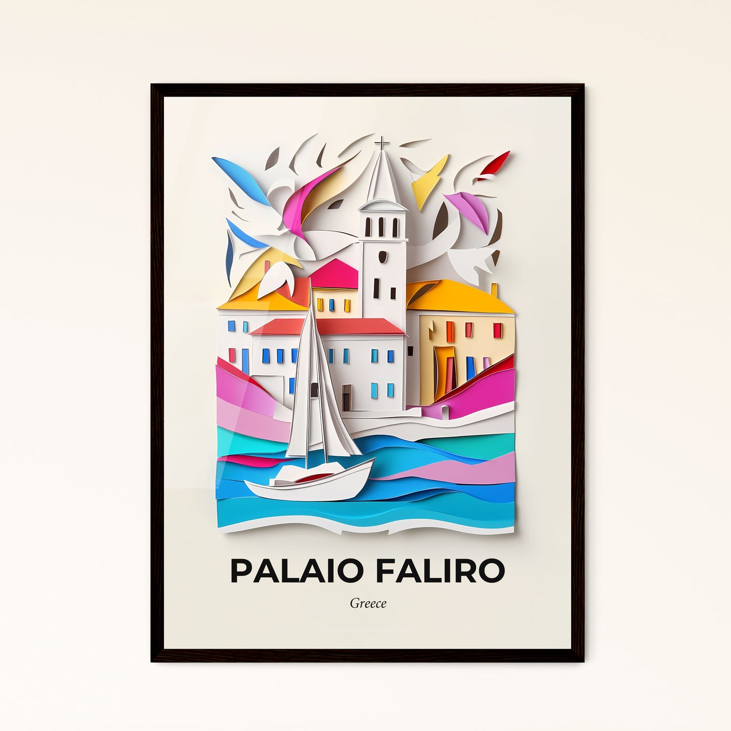 Vivid Palaio Faliro, Greece - a paper cut of a boat and a church