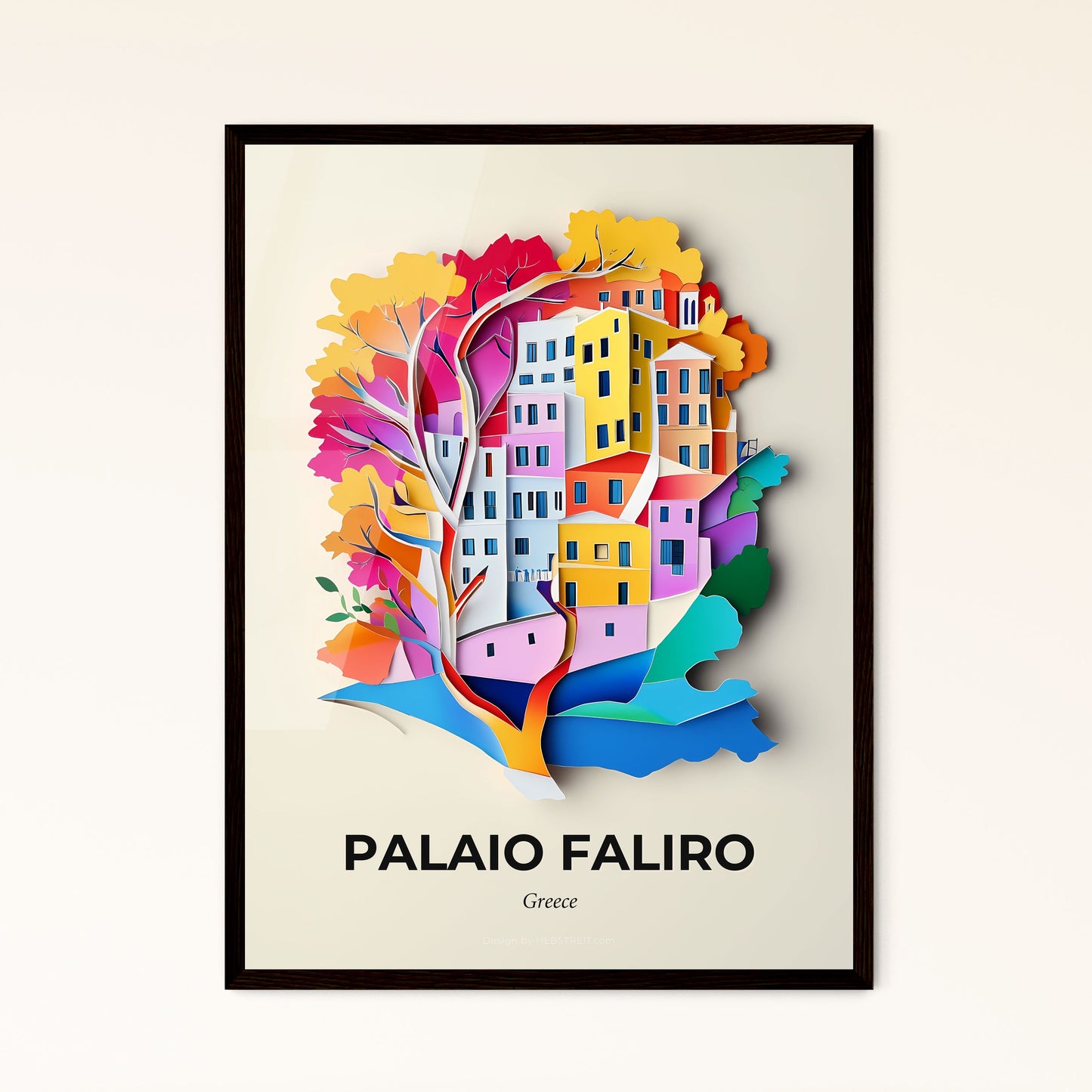 Vivid Palaio Faliro, Greece - a paper cut of a city with a tree