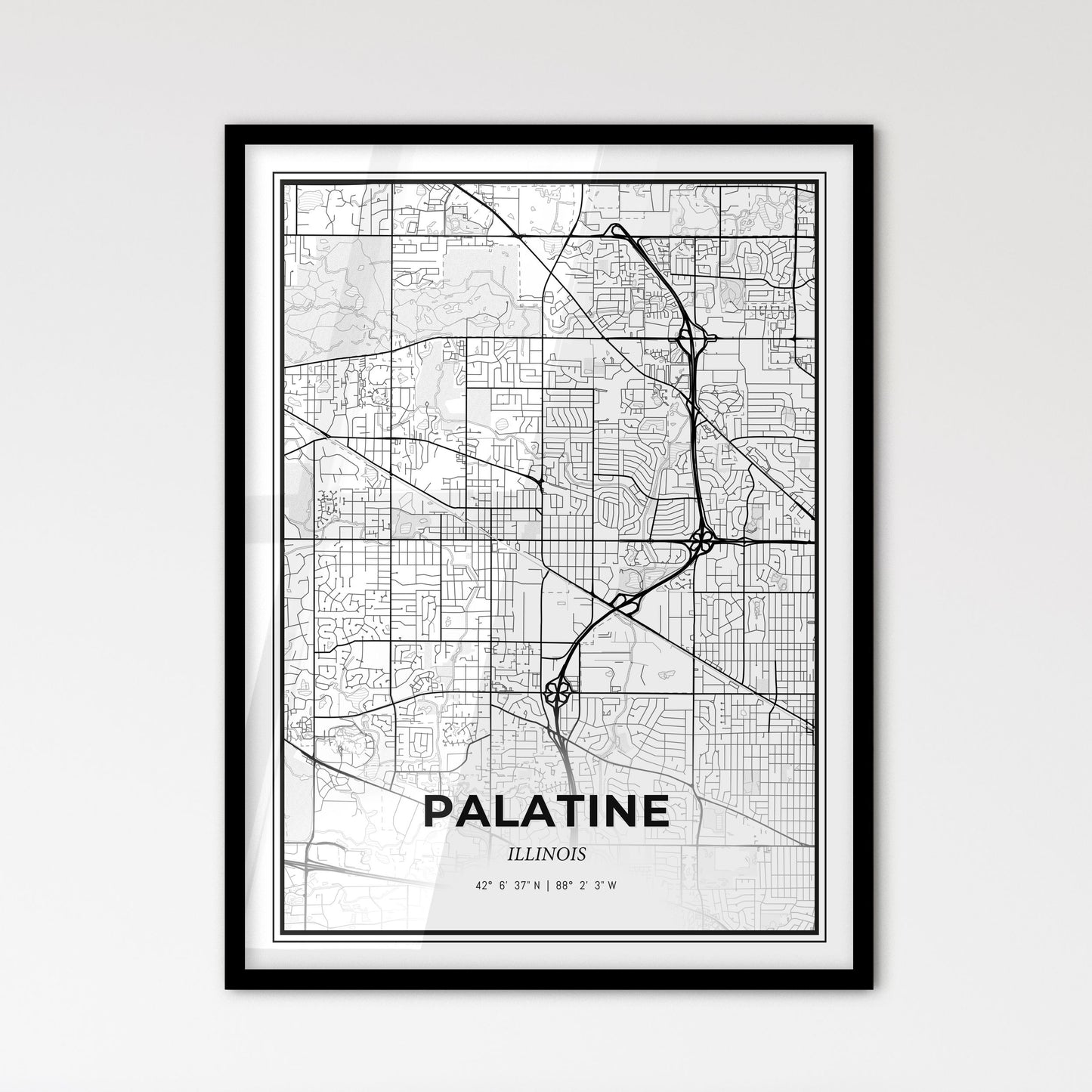 Palatine Illinois - Scandinavian Style City Map for Modern Home Decor