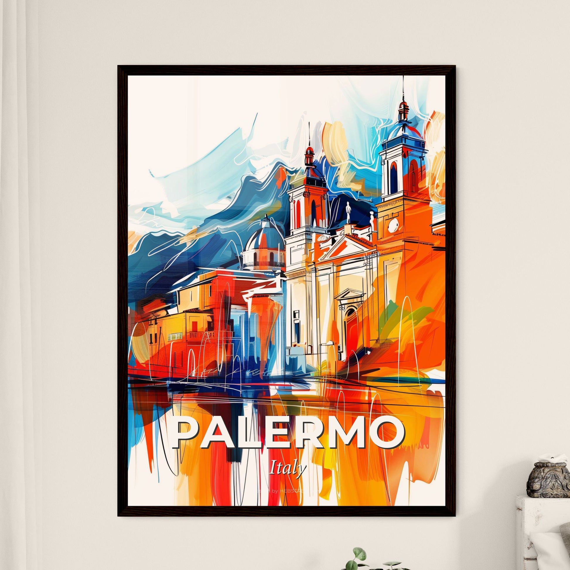 Vibrant Palermo , Italy - A Painting Of A Building With Towers And A Mountain In The Background