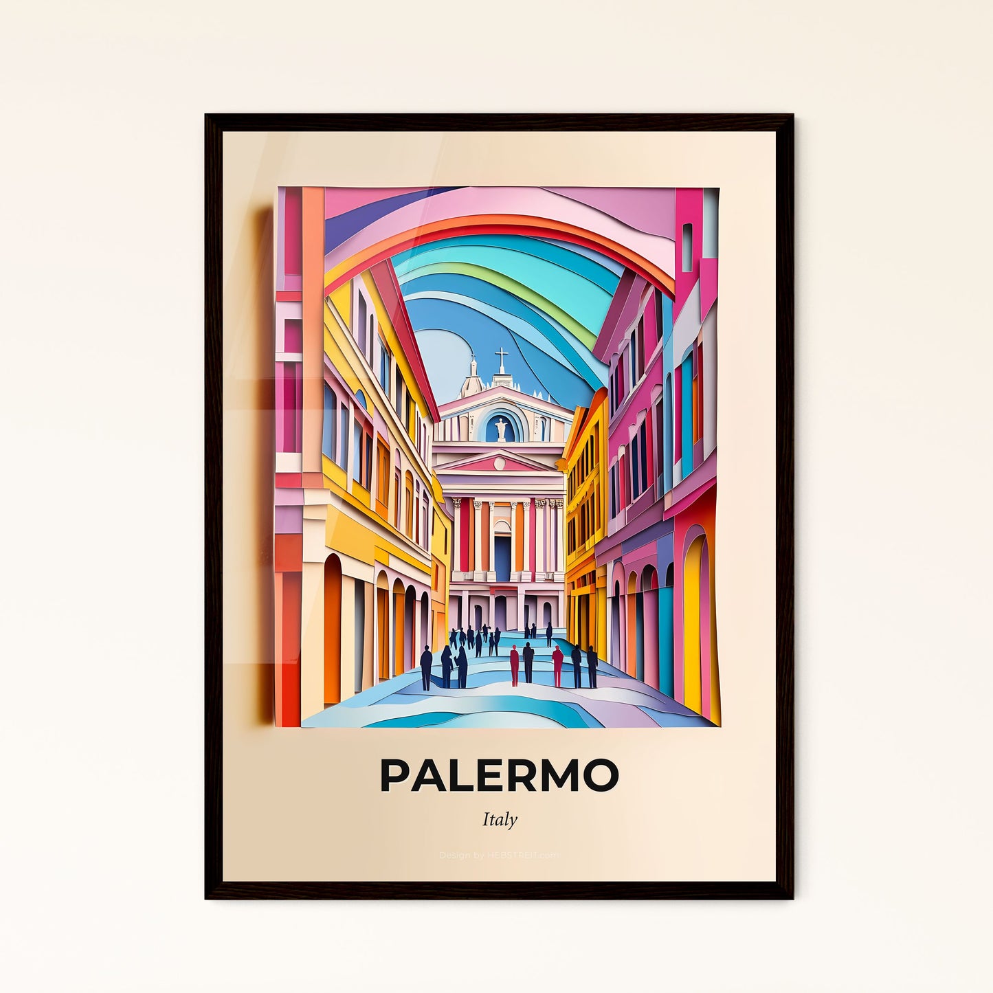 Vivid Palermo, Italy - a painting of a street with people walking in it