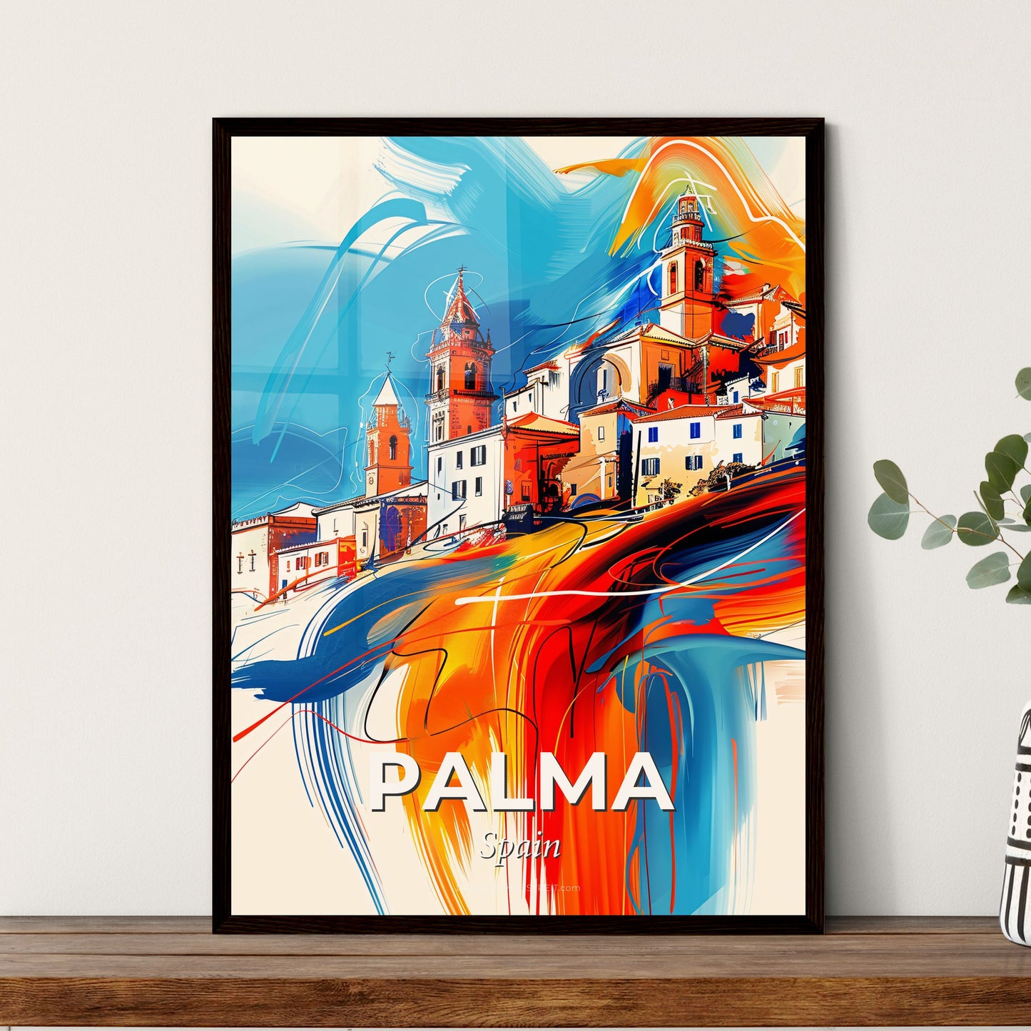 Vibrant Palma, Spain - A Colorful Painting Of A Town