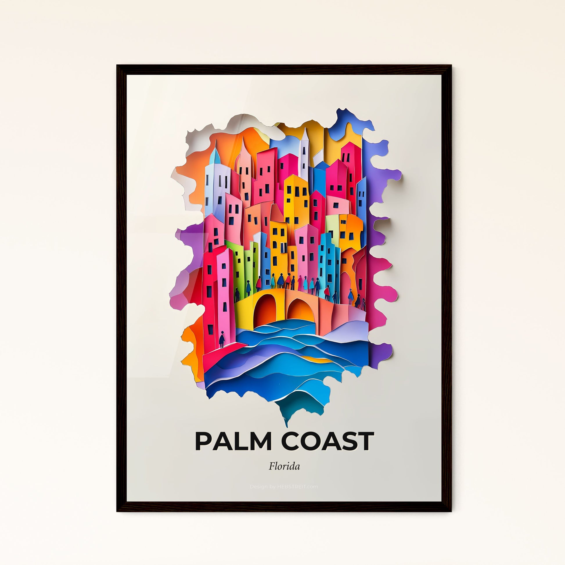 Vivid Palm Coast, Florida - a colorful city is cut out of paper