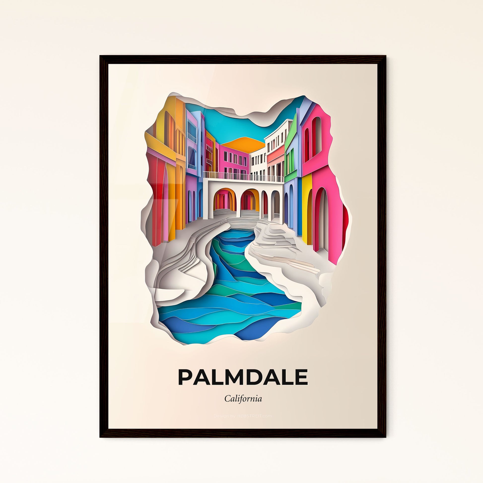 Vivid Palmdale, California - a paper cut of a colorful city with a river