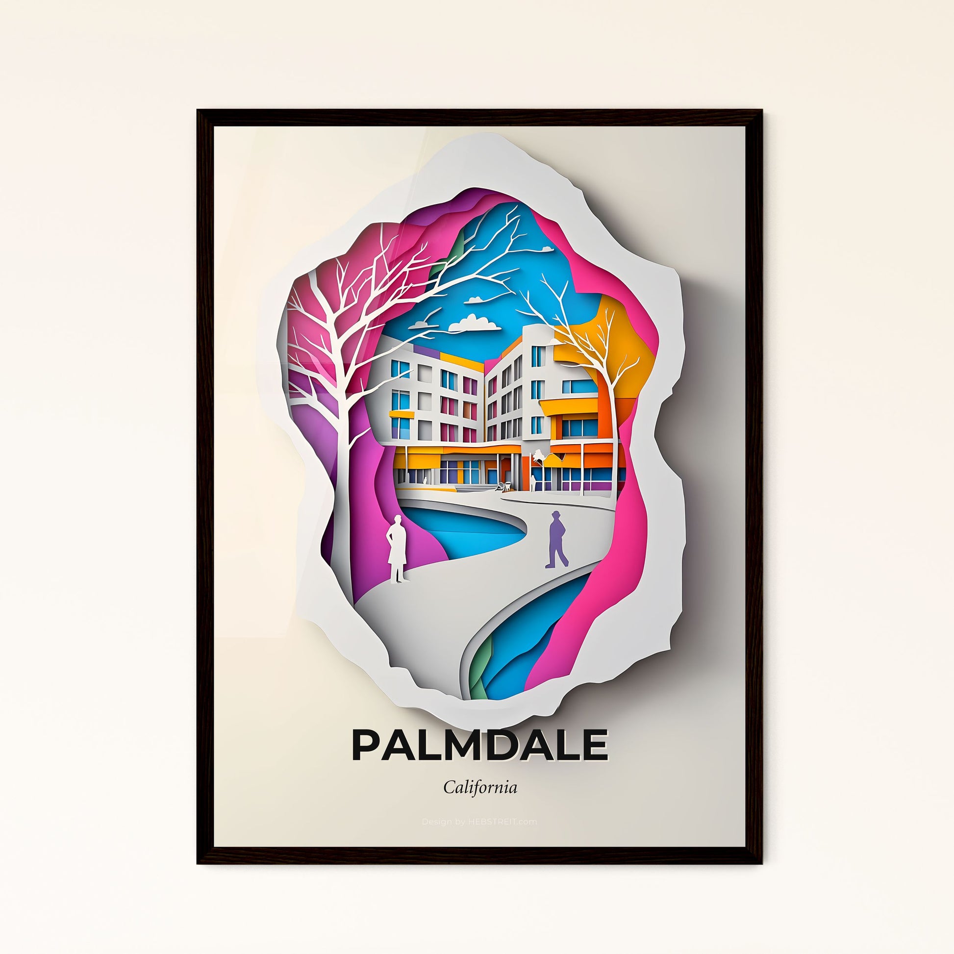 Vivid Palmdale, California - a paper cut of a building with a person walking on a path