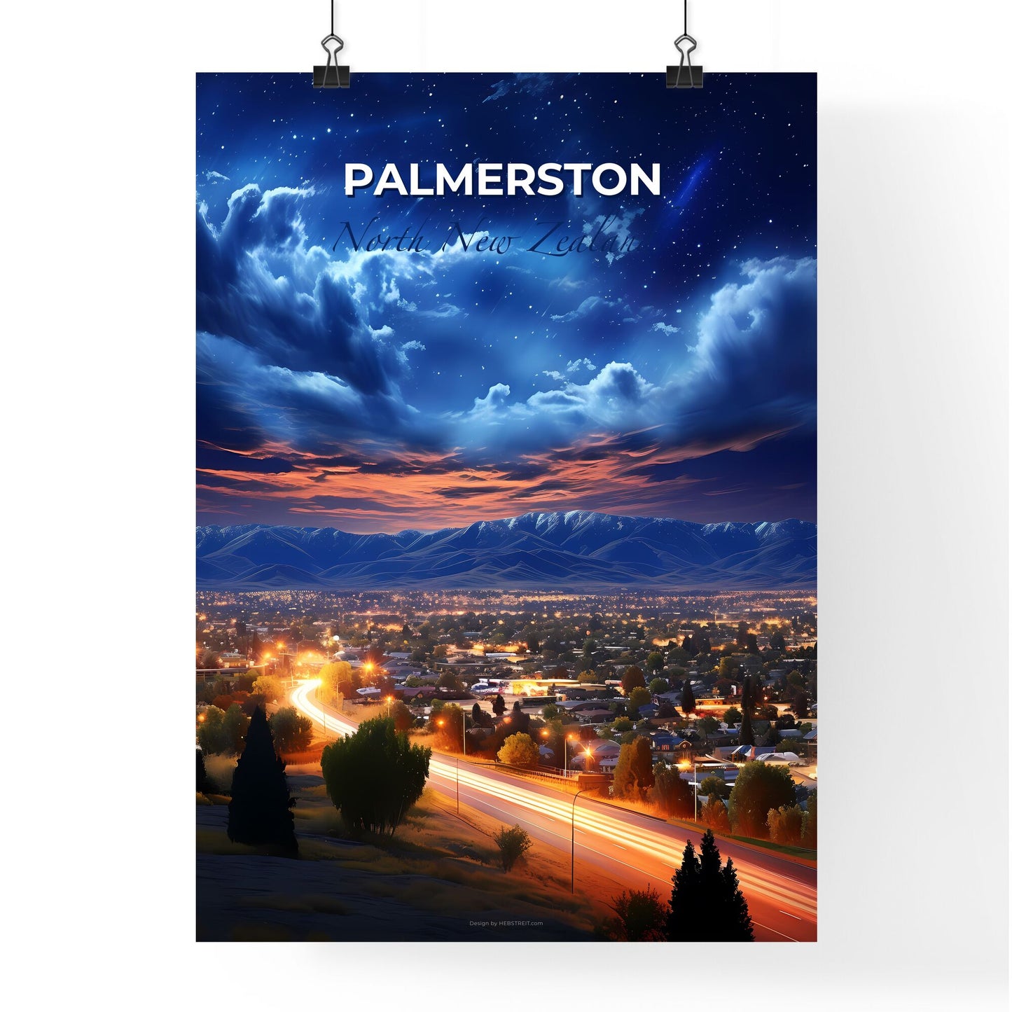 Palmerston North Skyline Painting - City Lights and Mountain Panorama Default Title