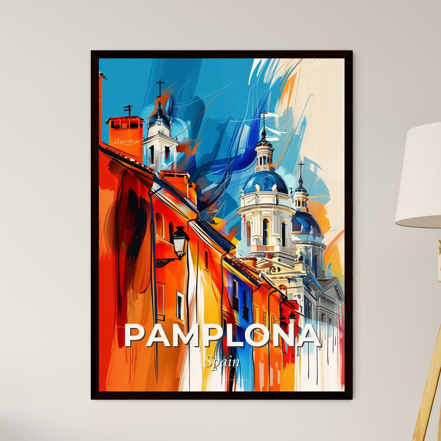 Vibrant Pamplona, Spain - A Colorful Painting Of Buildings With Domes