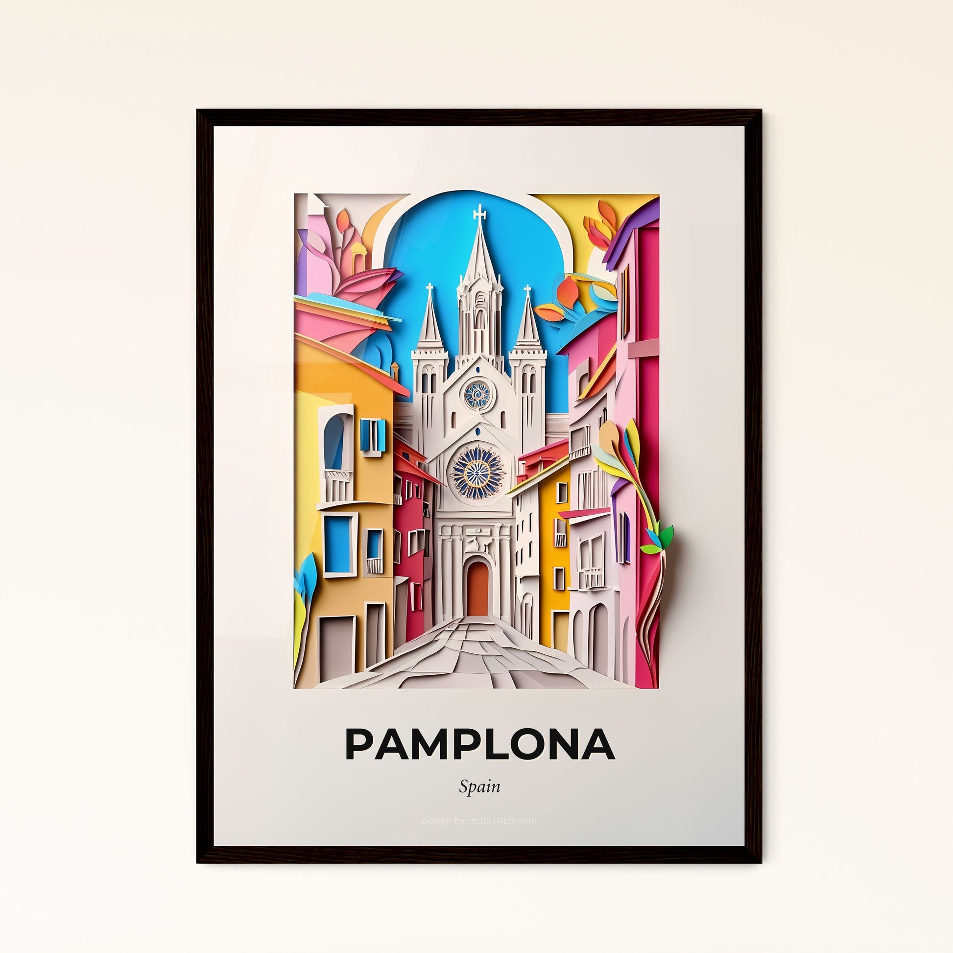 Vivid Pamplona, Spain - a paper cut of a church with a clock