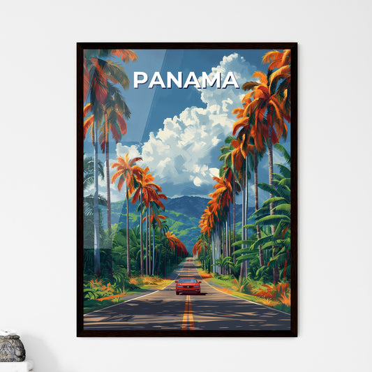 Vibrant Panama Roadside Art: Car amidst Palm Trees in North American Landscape