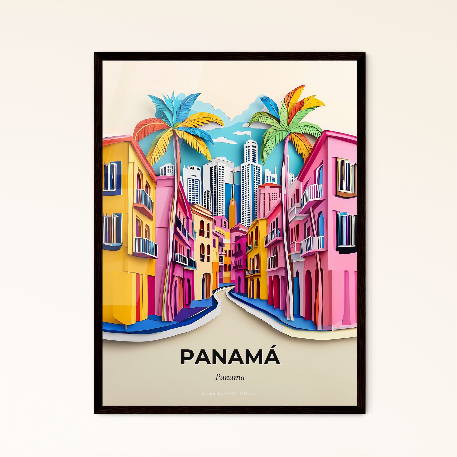 Vivid Panamá, Panama - a paper cut of a city street with palm trees