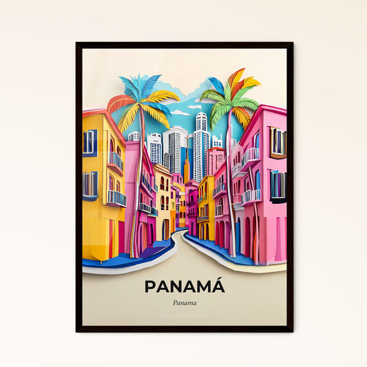 Vivid Panamá, Panama - a paper cut of a city street with palm trees