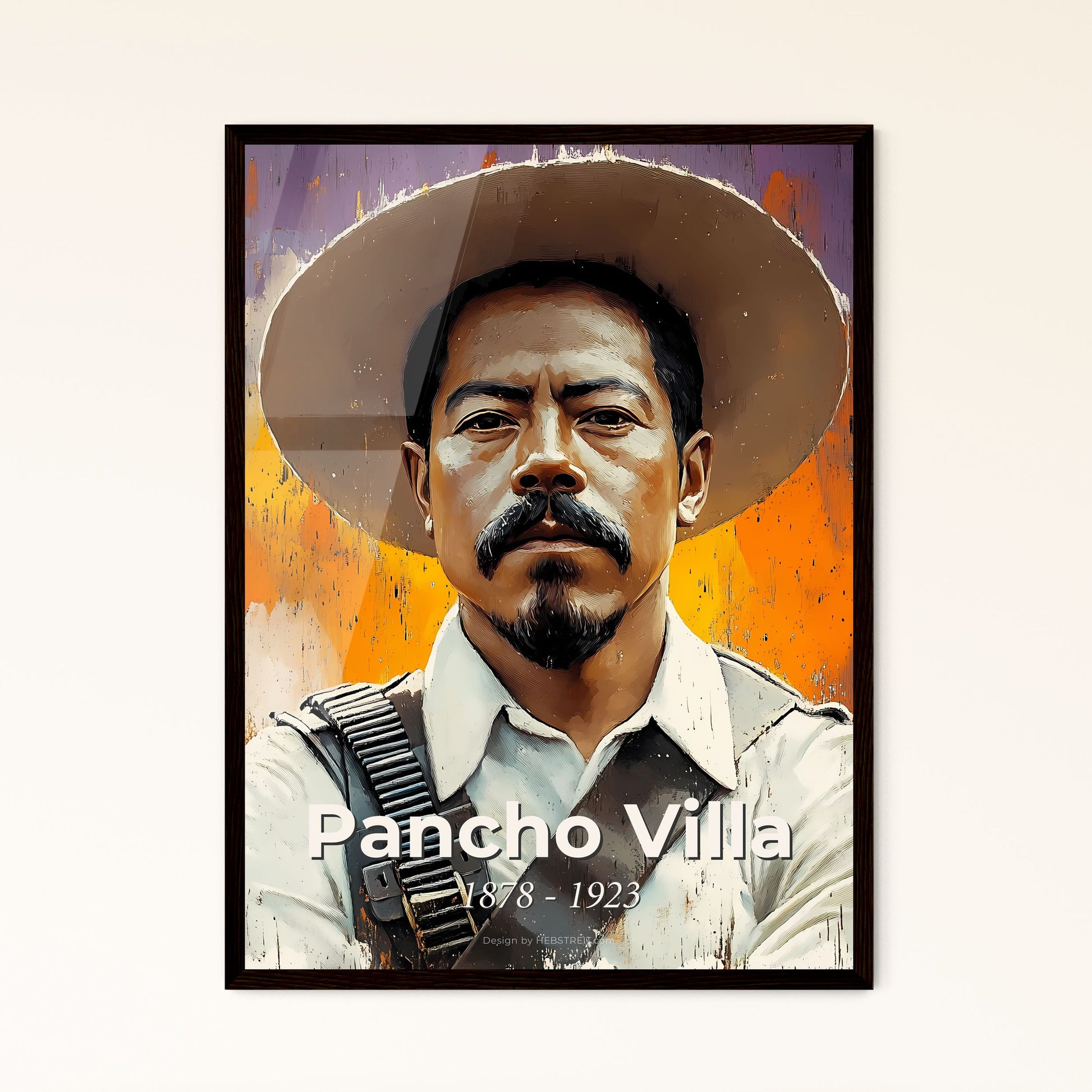 Portrait of Pancho Villa, 1878 - 1923. Impressionistic painting of a man with a mustache and a hat.