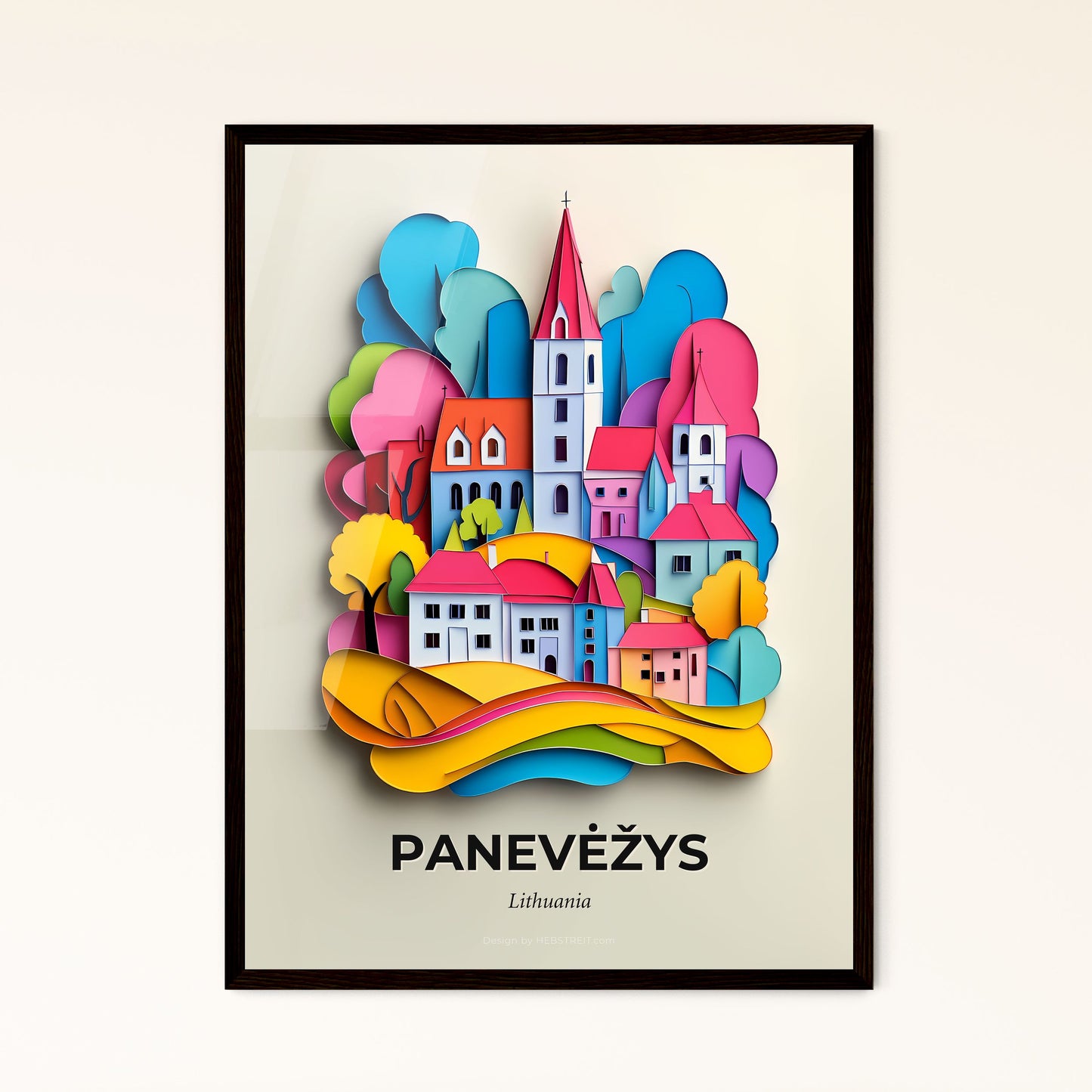 Vivid Panevėžys, Lithuania - a paper cut of a city with a church