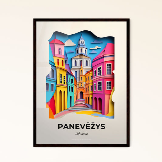 Vivid Panevėžys, Lithuania - a colorful city street with a clock tower