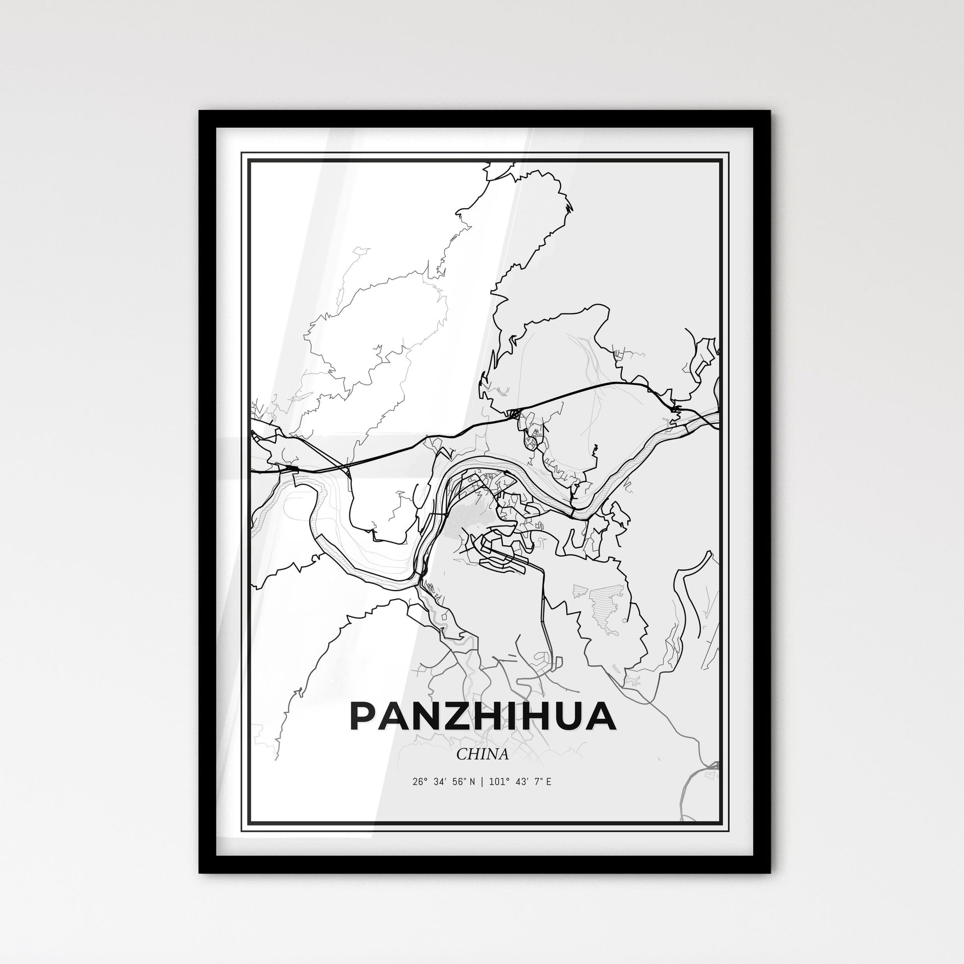 Panzhihua China - Scandinavian Style City Map for Modern Home Decor