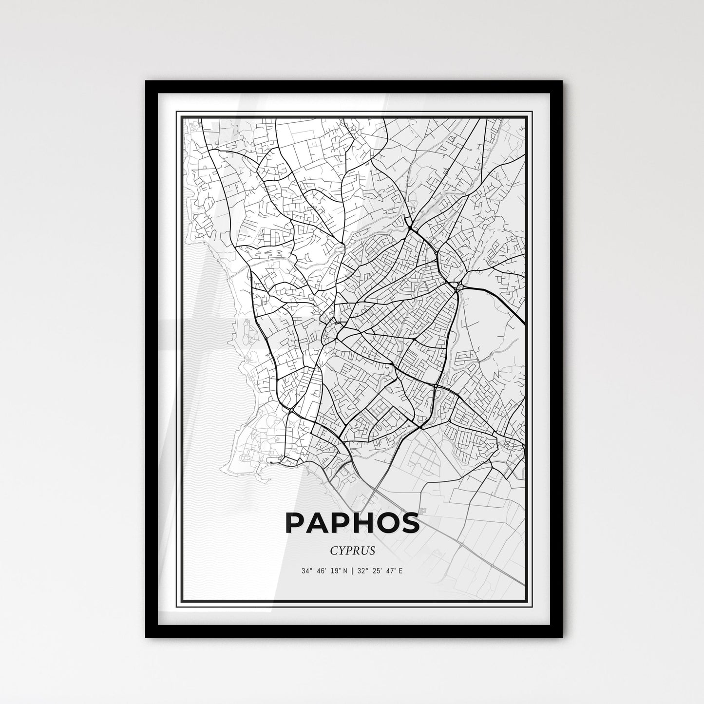 Paphos   Cyprus - Scandinavian Style City Map for Modern Home Decor