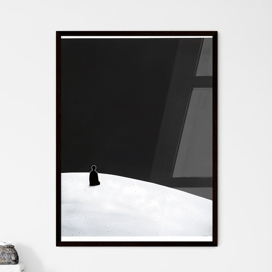 Modern gouache art poster featuring a minimalistic winter scene with a solitary figure on a snowy hill Default Title