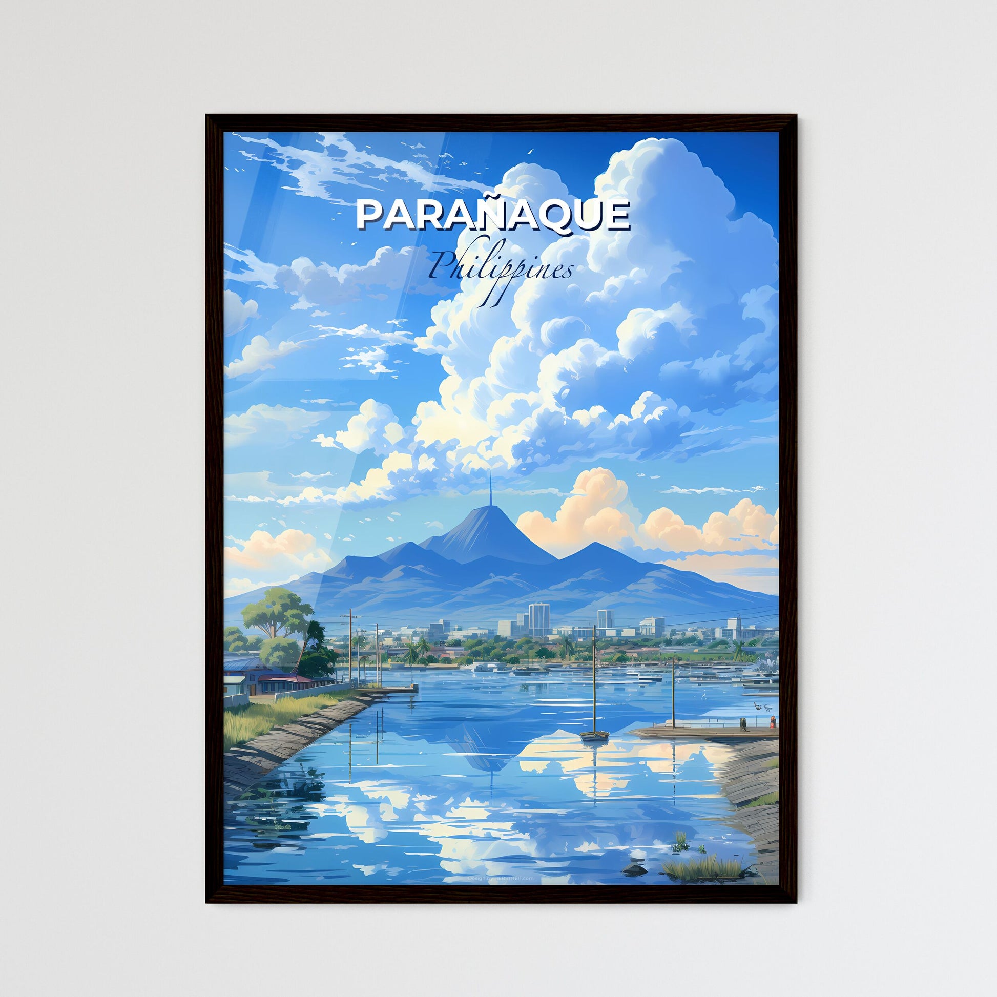 Vibrant Artistic Painting of the Parañaque Philippines Skyline Waterbody & Mountain Default Title