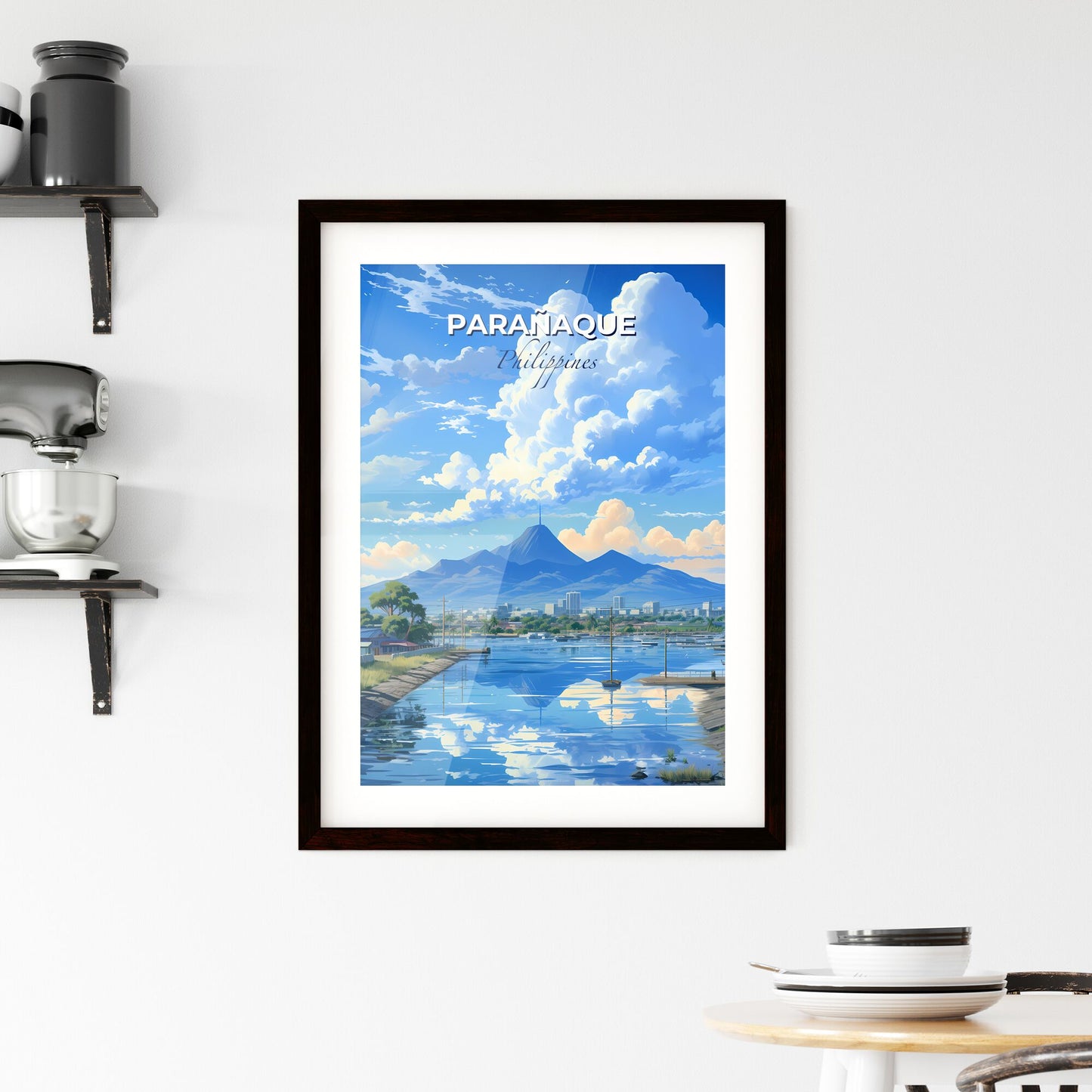 Vibrant Artistic Painting of the Parañaque Philippines Skyline Waterbody & Mountain Default Title