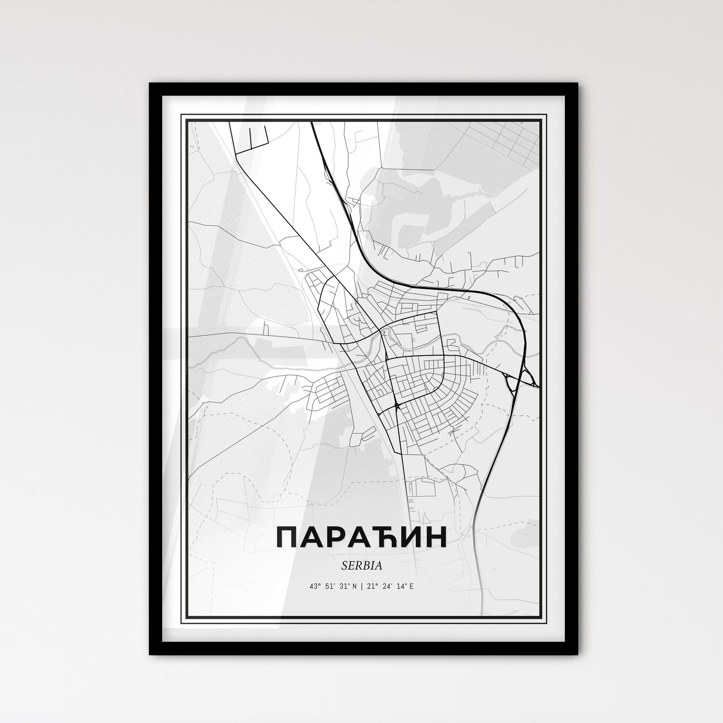 Paraćin Serbia - Scandinavian Style City Map for Modern Home Decor