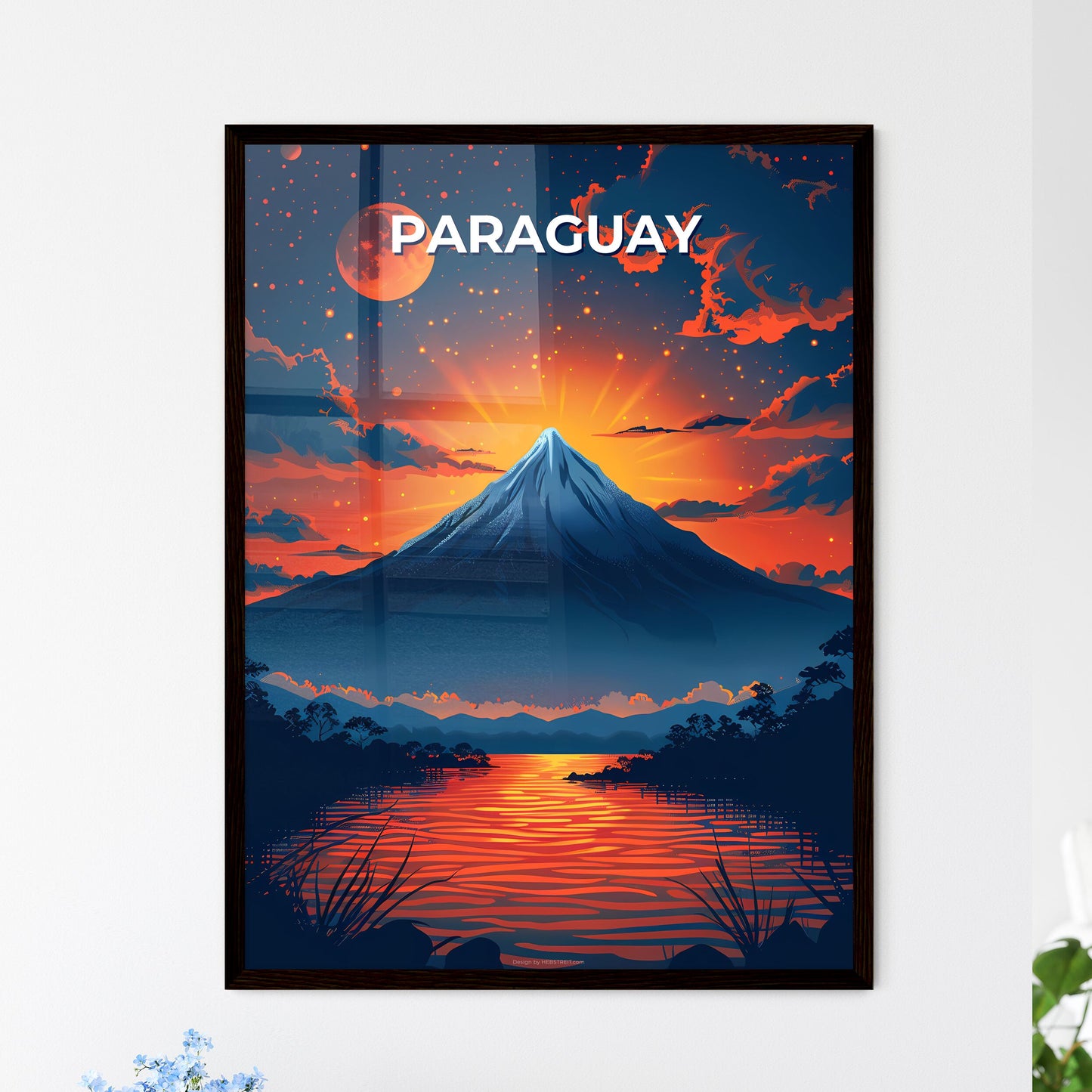 Vibrant South American Painting Depicting Mountain Sunset in Paraguay