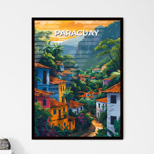 Colorful Art Painting of Paraguay, South America's Vibrant City with Trees and Mountains