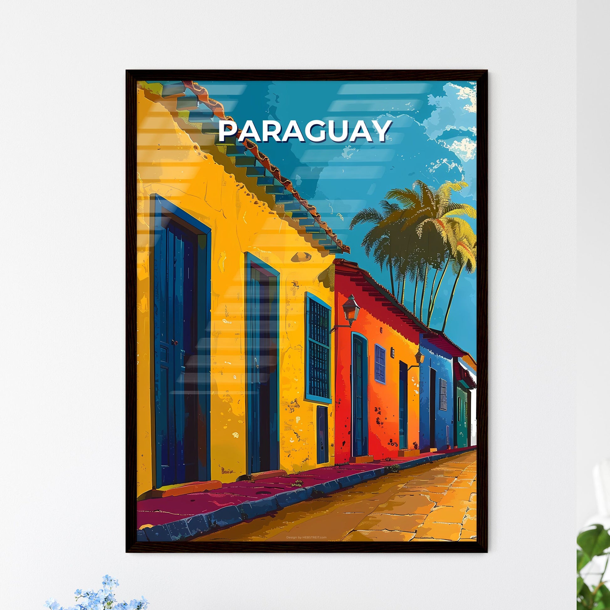 Colorful Buildings Artwork - Vibrant South American Painting of Paraguayan Architecture