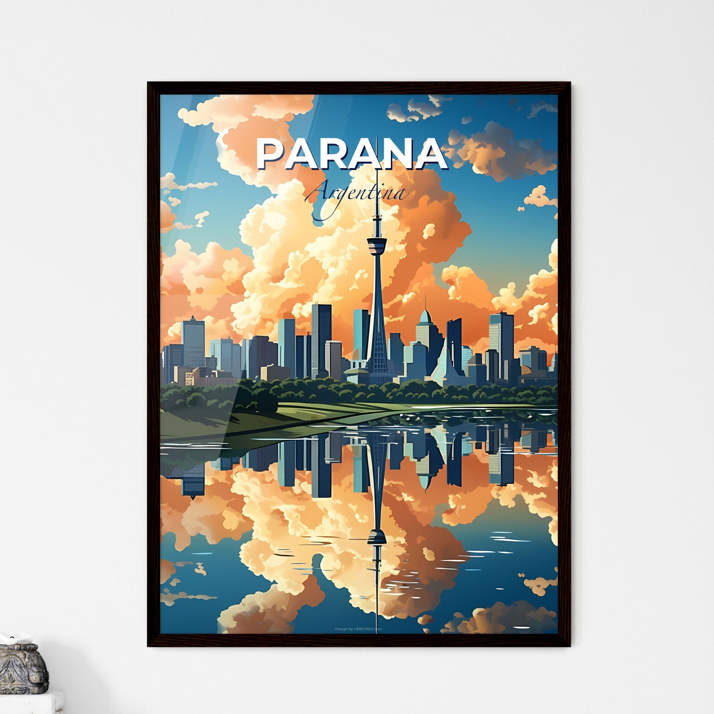 Cityscape Painting: Parana Argentina Skyline with Landmark Tower and River Default Title