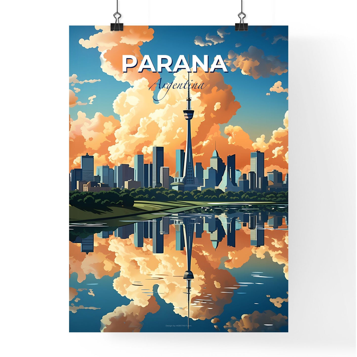 Cityscape Painting: Parana Argentina Skyline with Landmark Tower and River Default Title