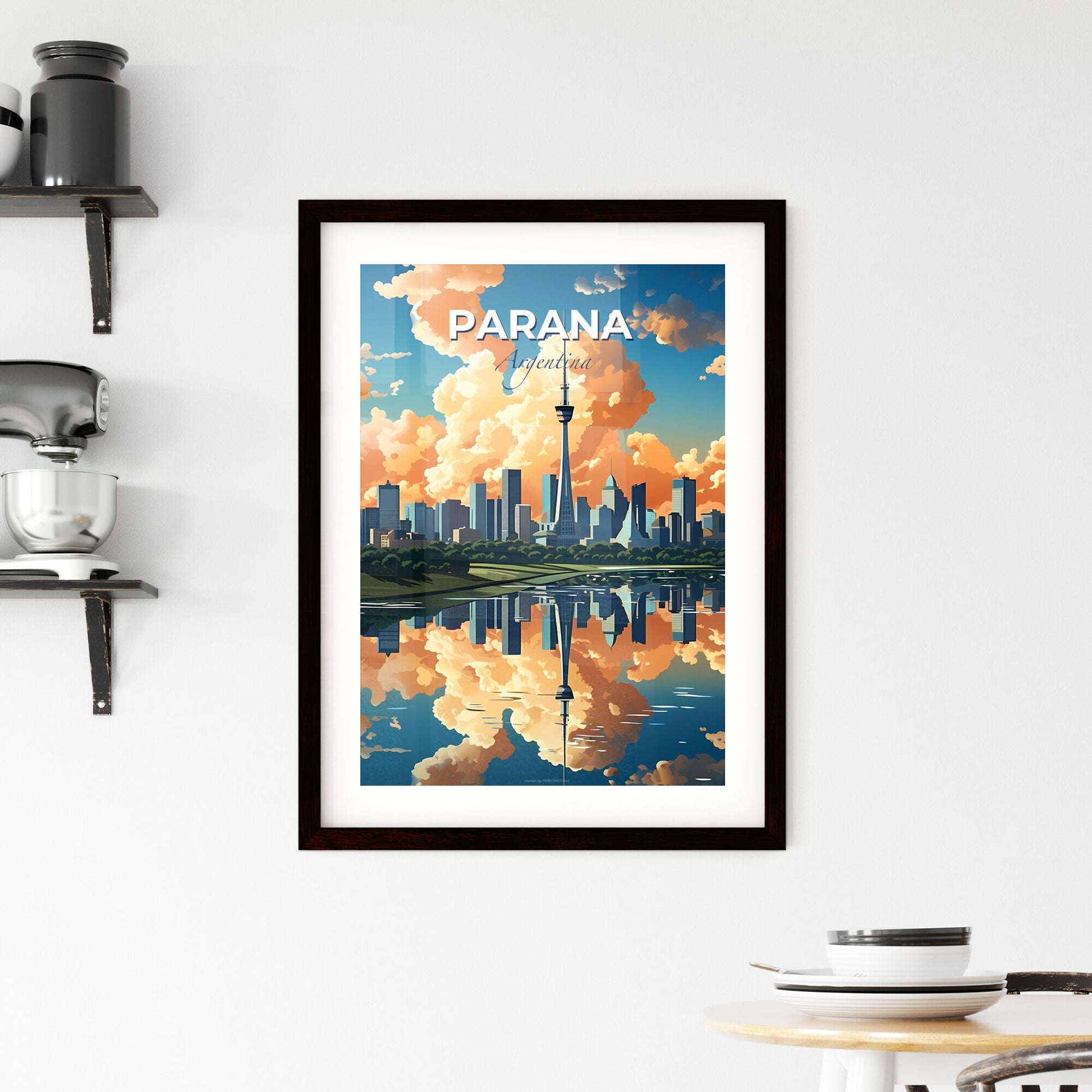 Cityscape Painting: Parana Argentina Skyline with Landmark Tower and River Default Title