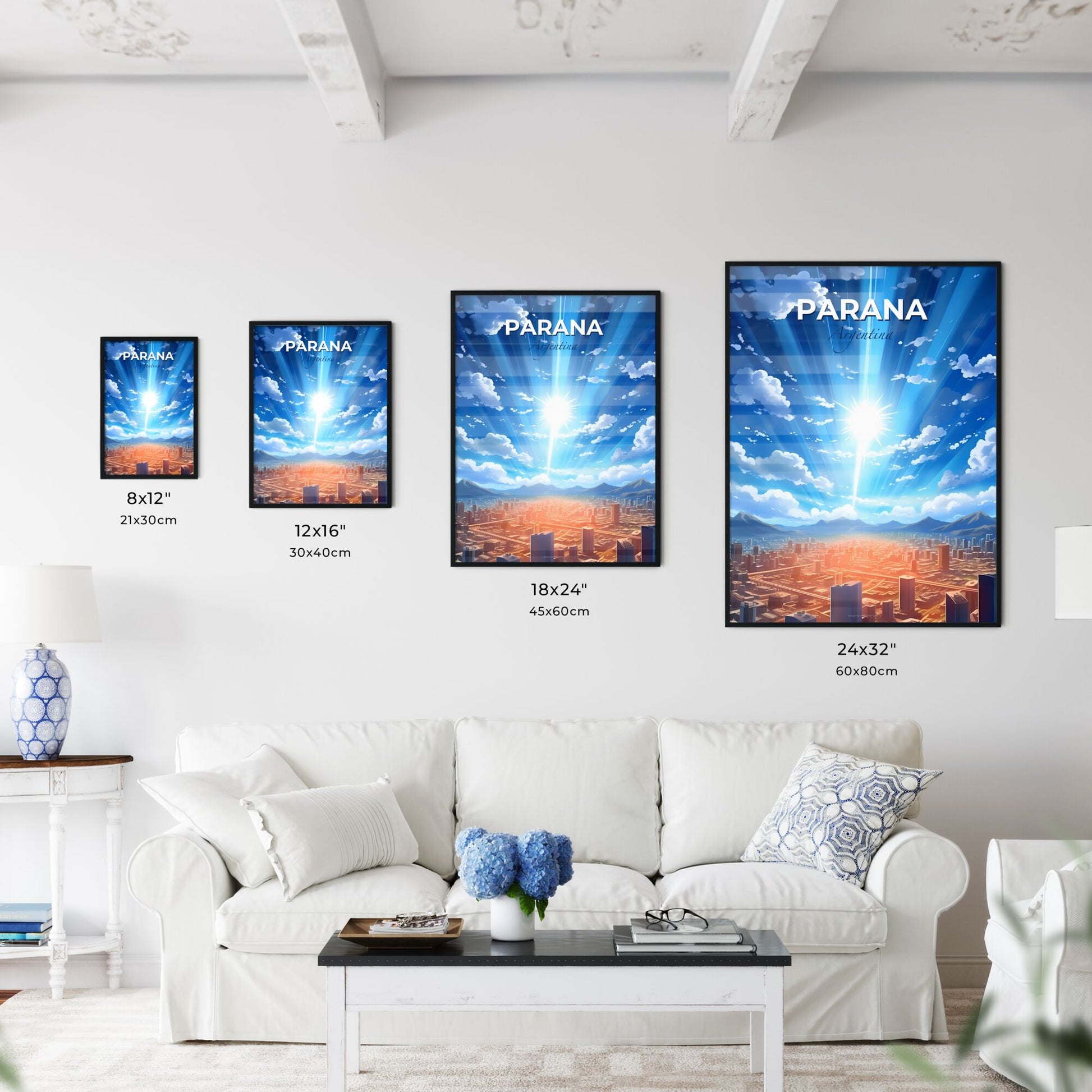 Vibrant Painting of Parana Argentina Skyline Under an Illuminating Celestial Glow Default Title