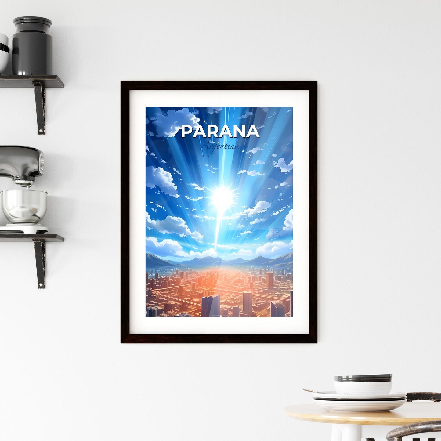 Vibrant Painting of Parana Argentina Skyline Under an Illuminating Celestial Glow Default Title