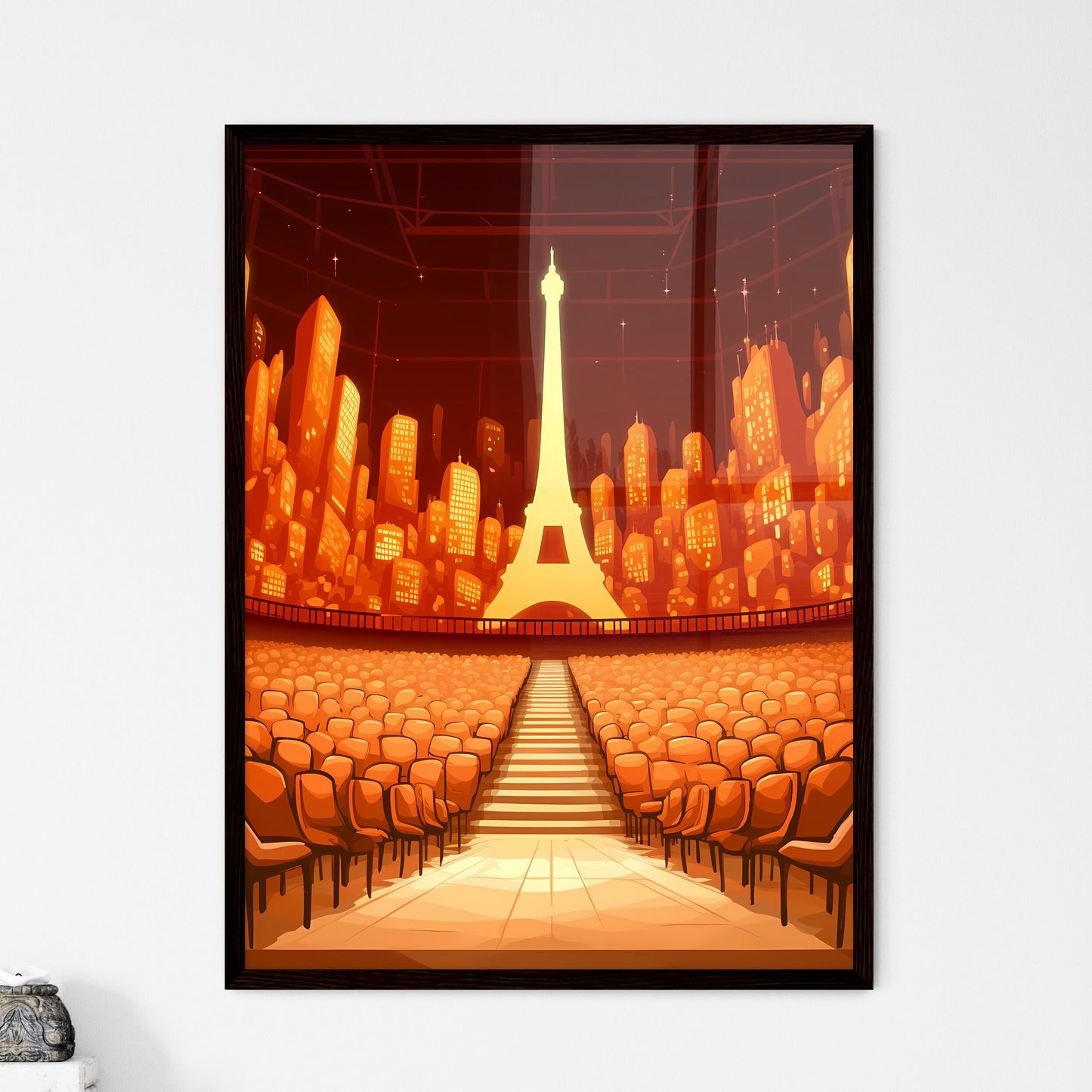 Expressive and Large Auditorium Oil Painting Depicting Tower and Seating Default Title