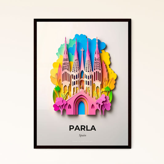 Vivid Parla, Spain - a paper cut of a castle with trees and clouds