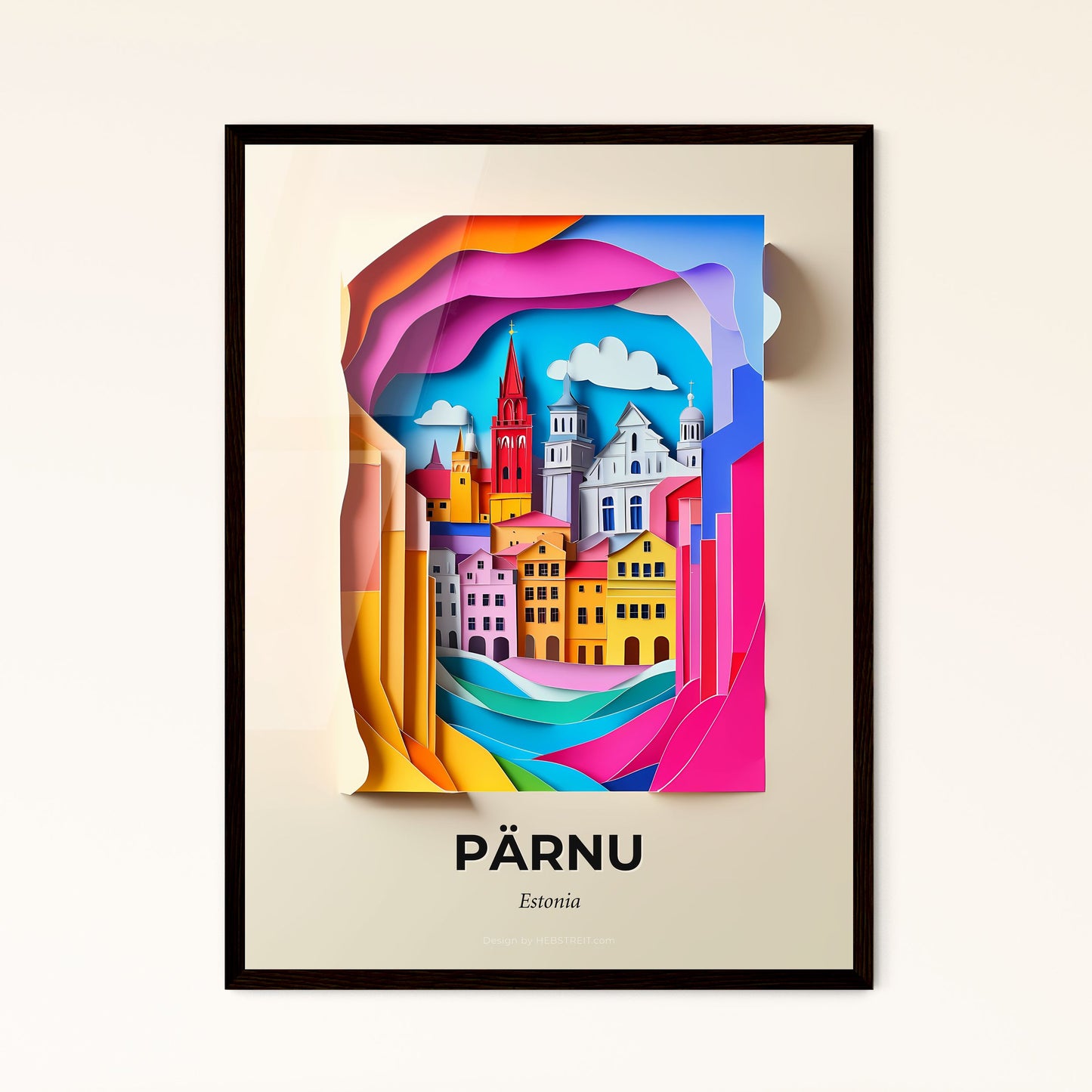 Vivid Pärnu, Estonia - a paper cut of a city with a church