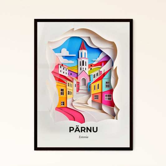 Vivid Pärnu, Estonia - a paper cut of a city with a church