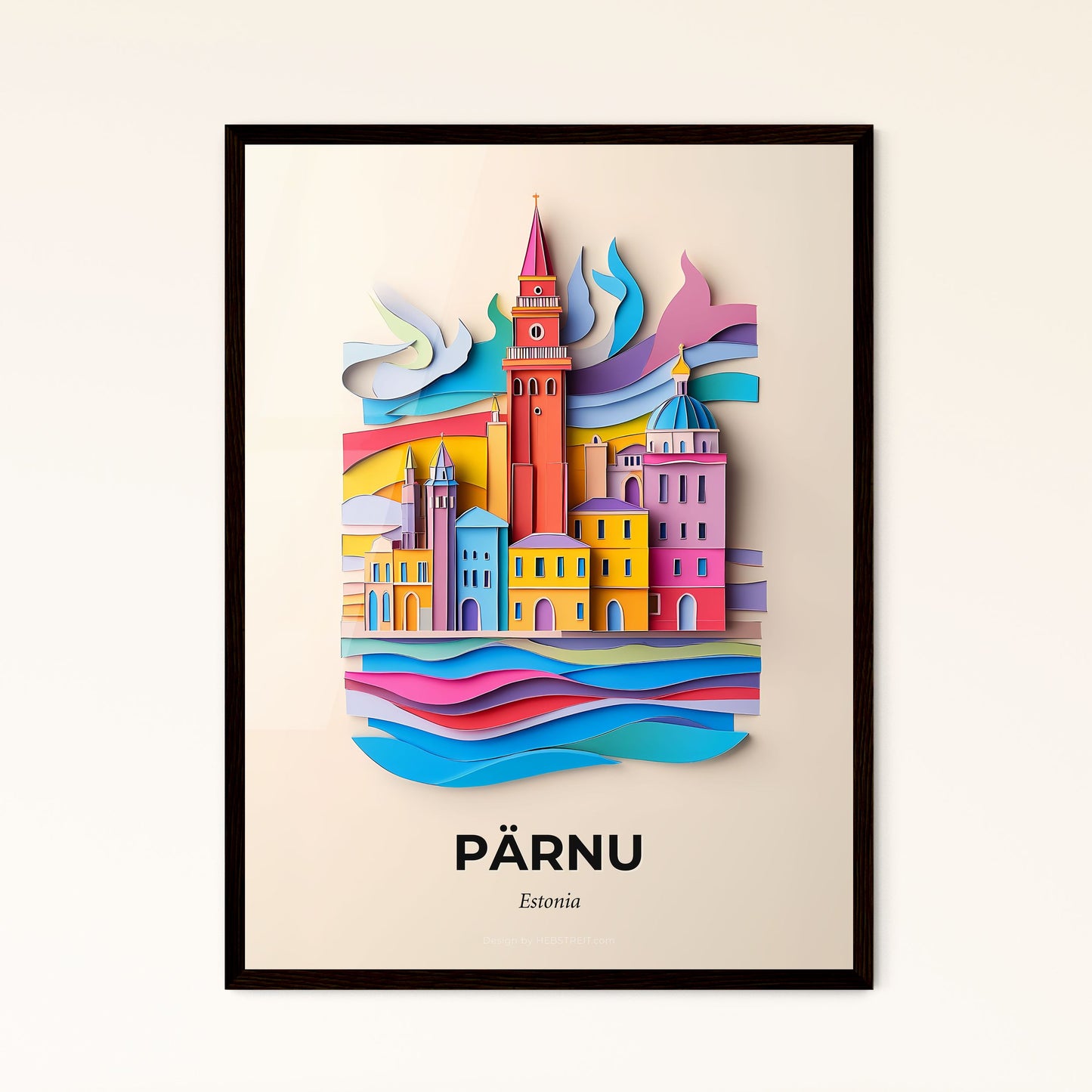 Vivid Pärnu, Estonia - a colorful city with a clock tower and a seagull