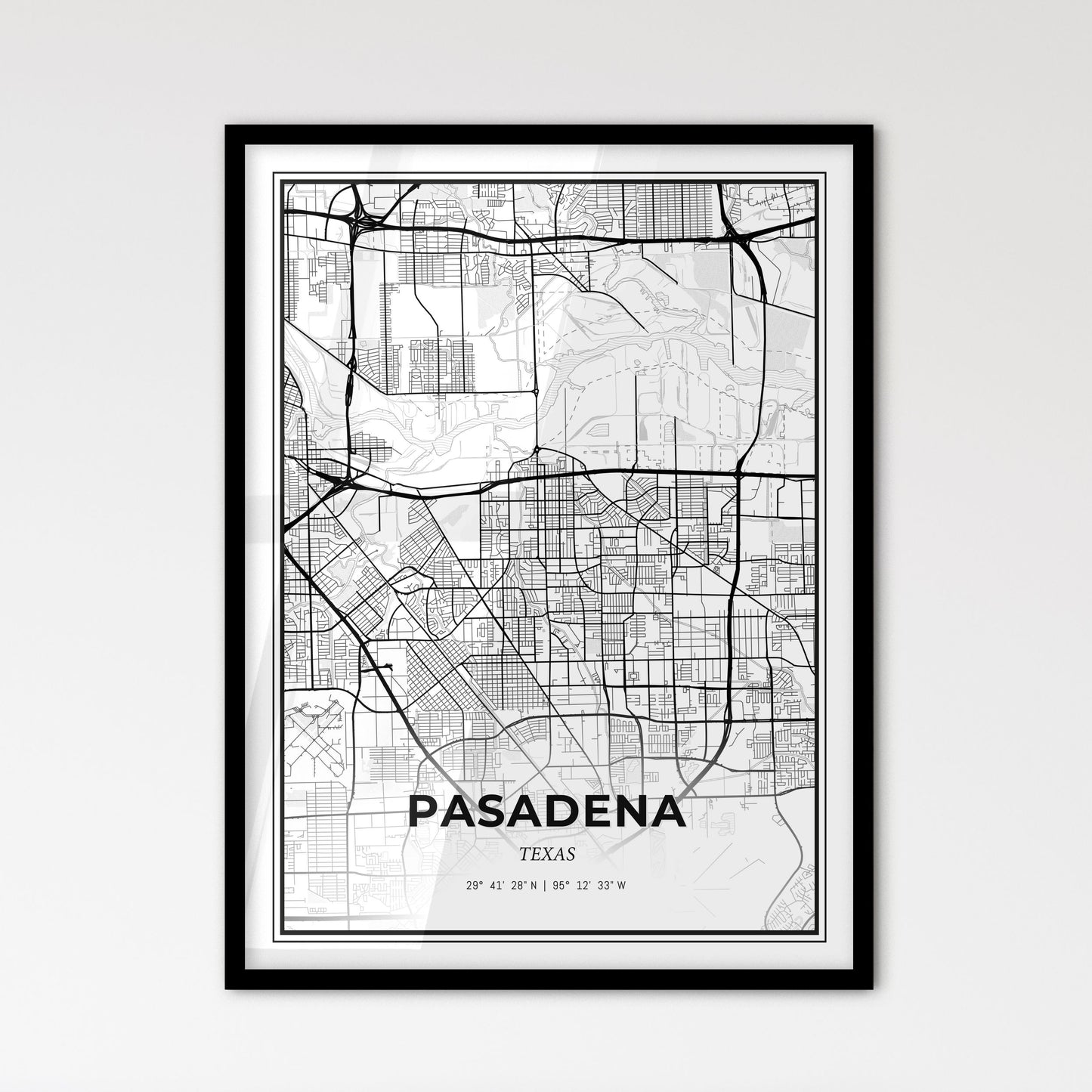 Pasadena Texas - Scandinavian Style City Map for Modern Home Decor