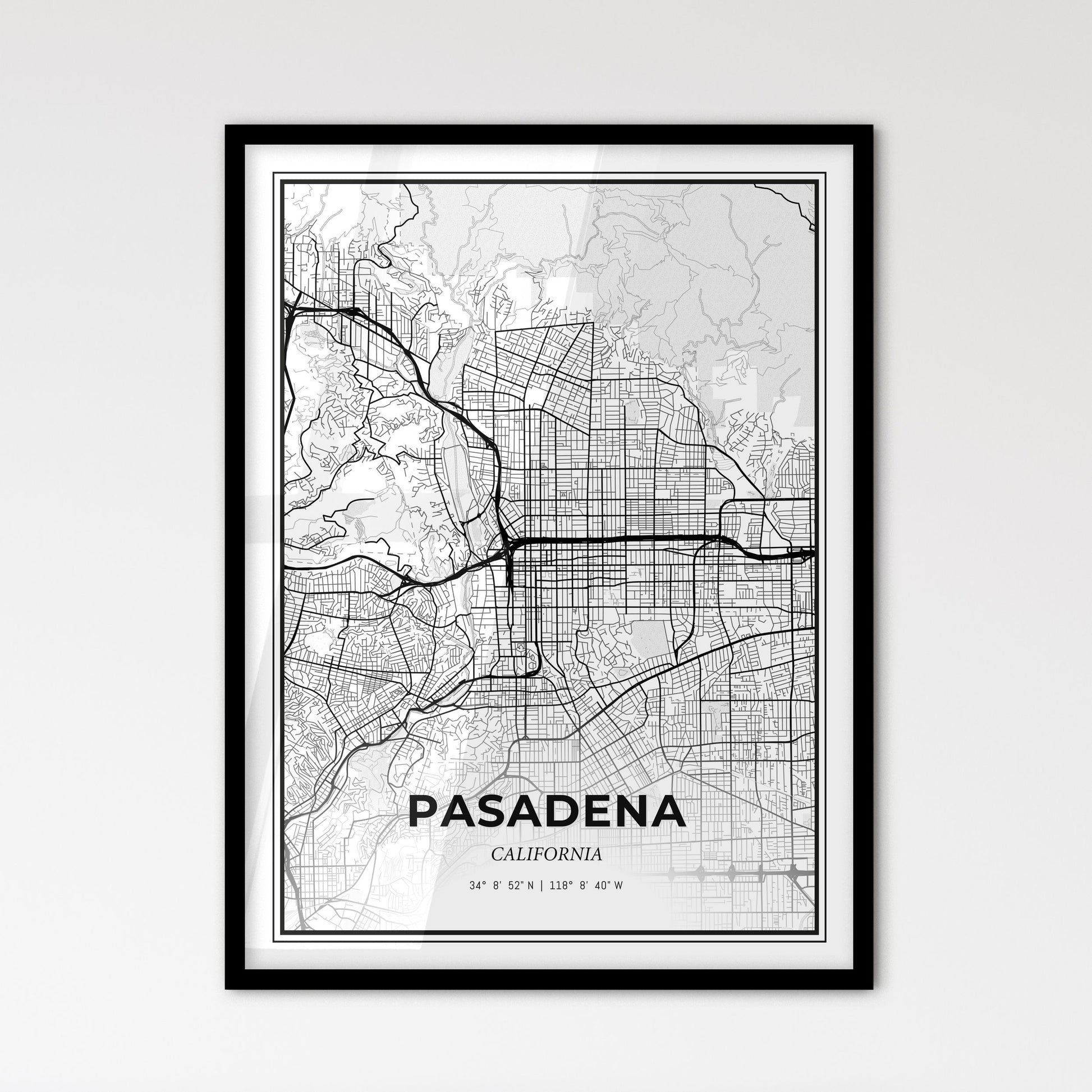 Pasadena California - Scandinavian Style City Map for Modern Home Decor