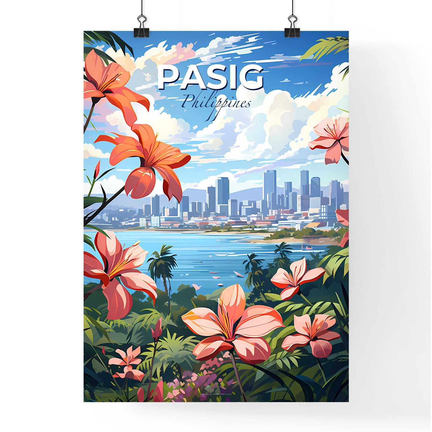 Cityscape Canvas Painting - Original Artwork Featuring Pasig Philippines Skyline from Beach Default Title