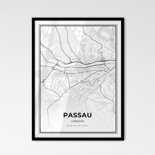 Passau Germany - Scandinavian Style City Map for Modern Home Decor