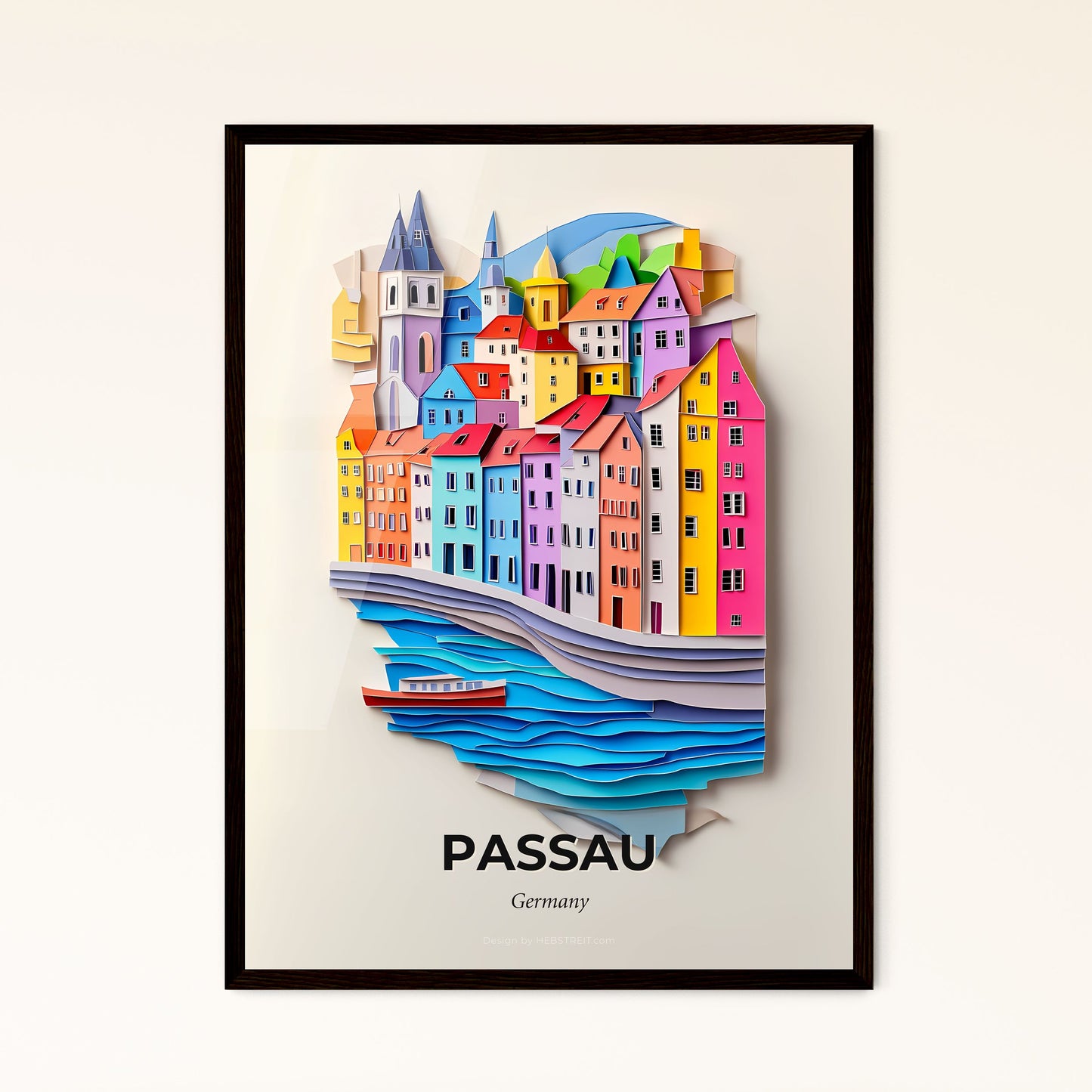 Vivid Passau, Germany - a paper cut of a city with a boat in the water