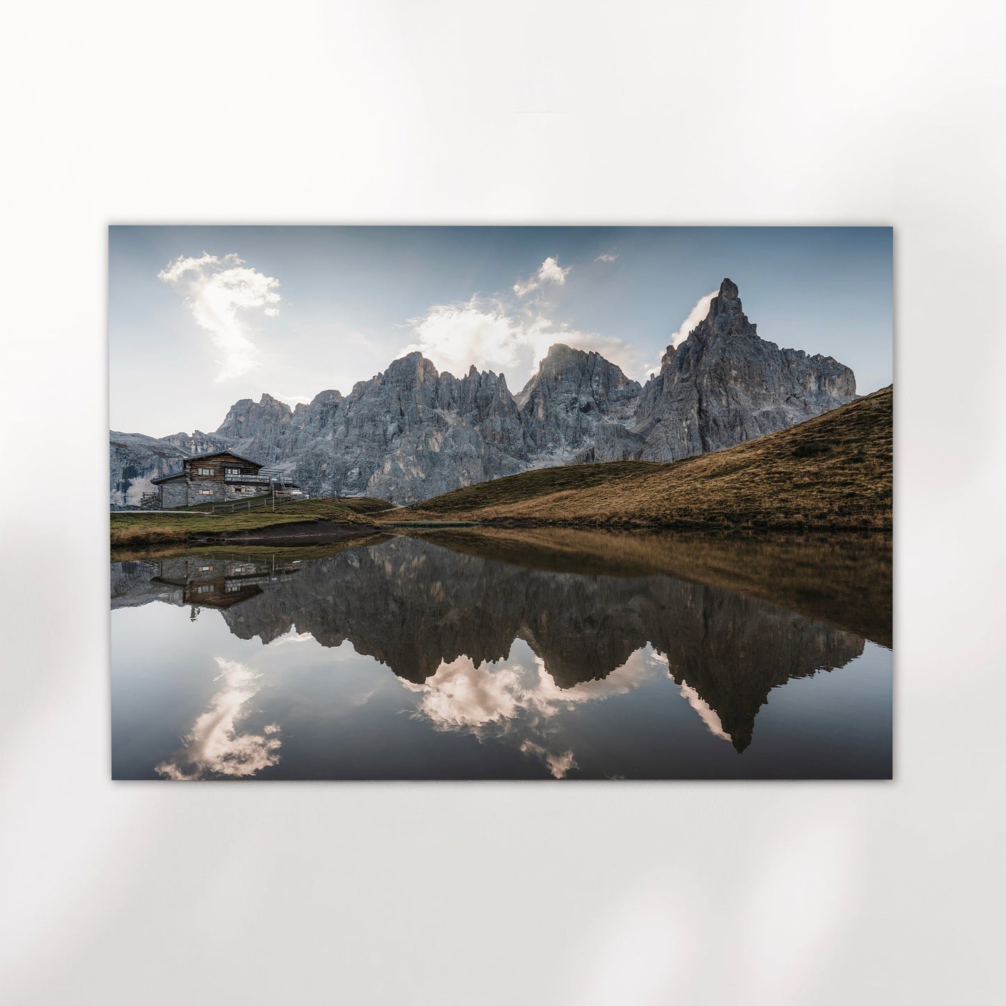 Passo Rolle Dolomites Print – Mountain Reflection Landscape Wall Art